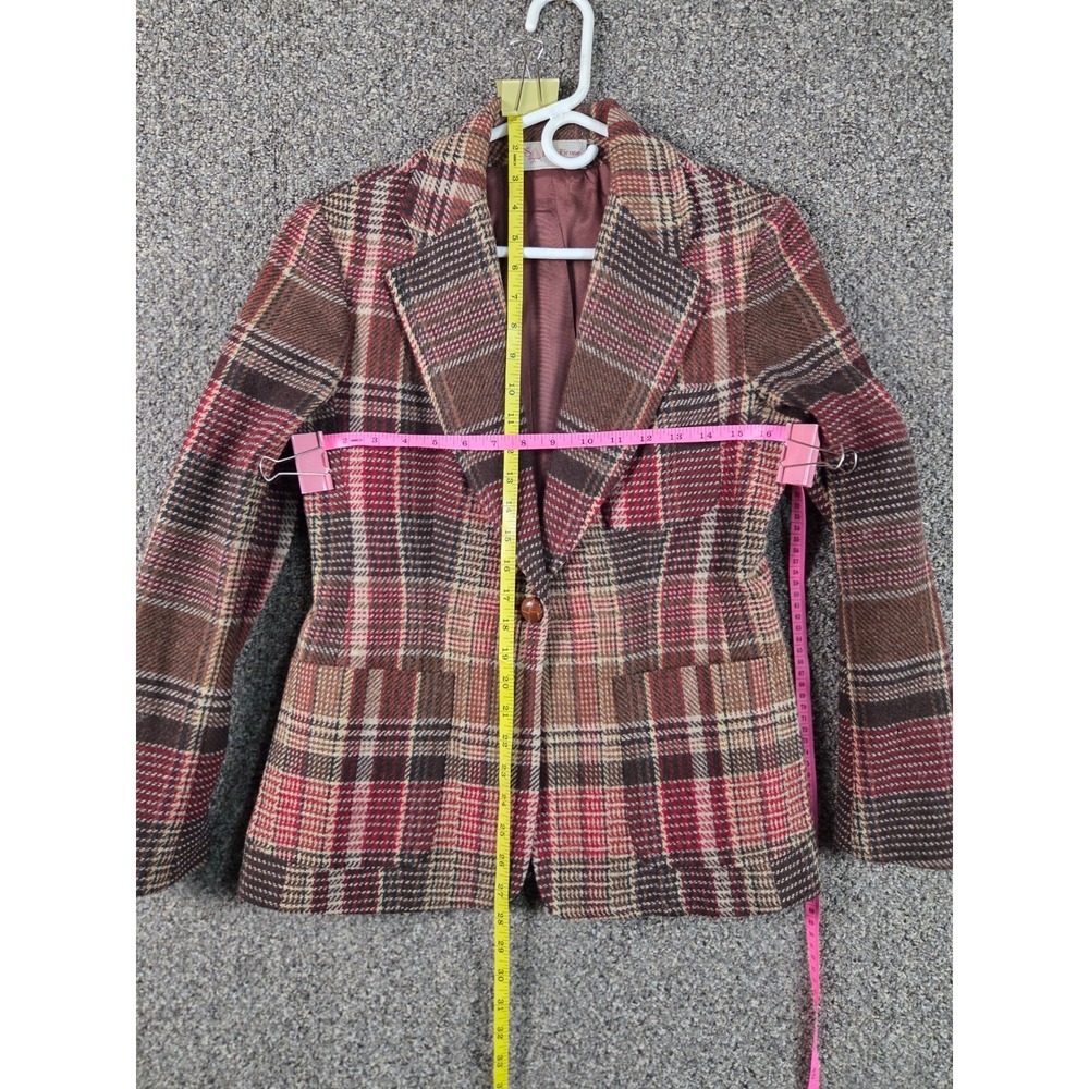 Vintage Evan‎ Picone Wool Skirt Suit Set Plaid Blazer Camel Skirt Womens Classic - Picture 11 of 16